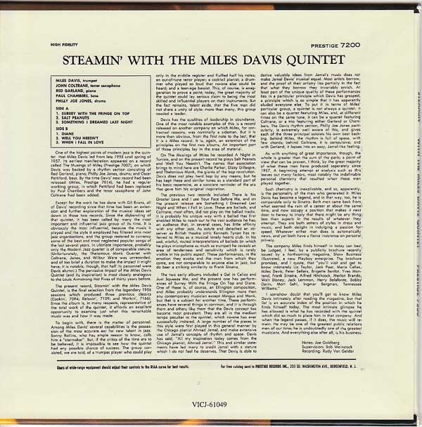 Back Cover, Davis, Miles - Steamin' With The Miles Davis Quintet